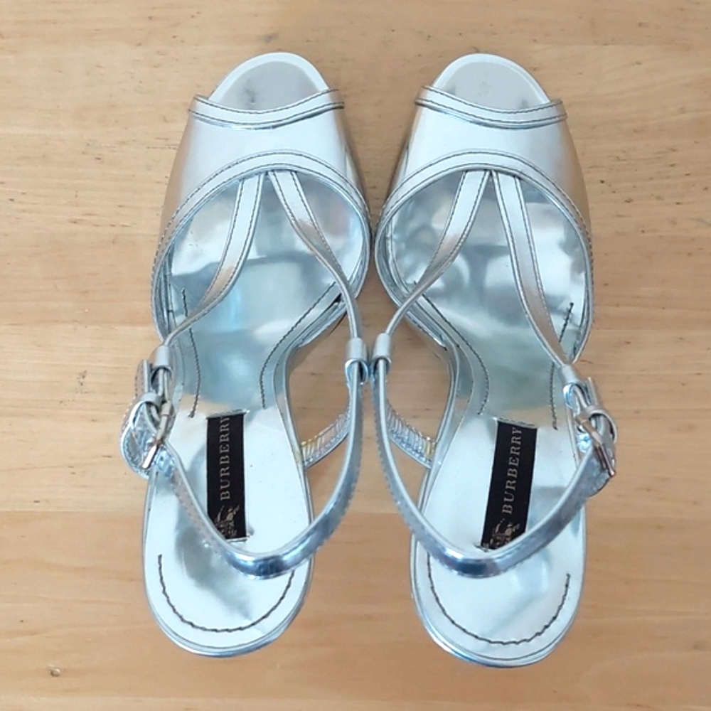 Burberry Silver Leather High Heel Sandals - Picture 5 of 16